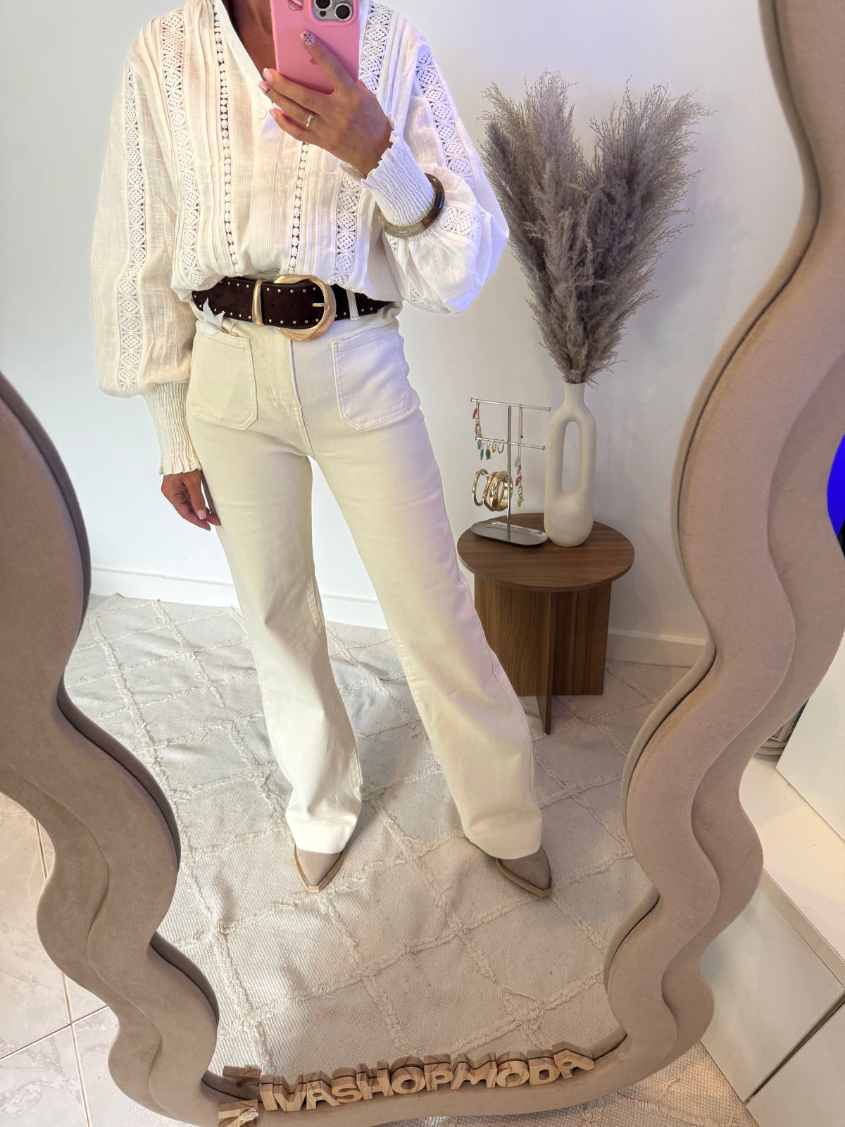 Vaquero Wide Leg Beige